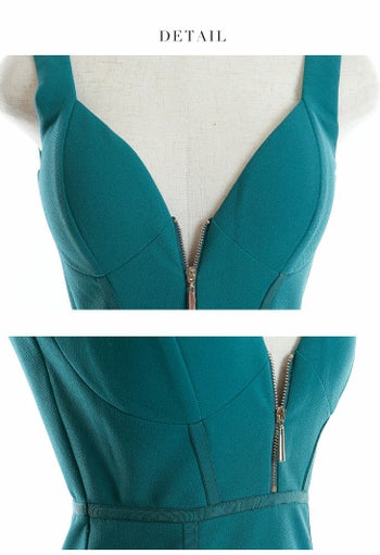 ROBEdeFLEURS Glossy[ローブドフルール グロッシー]バストジップ ワンカラー ノースリーブ タイト 高級ミニドレス[ブルーグリーン][XSあり][ゆりお/キャバドレス着用][2751]