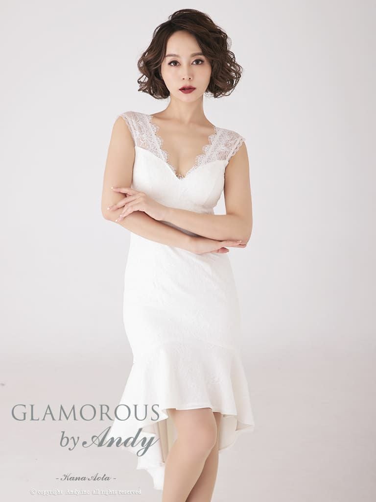 Andy GLAMOROUS [アンディグラマラス]総レース ノースリーブ フリルマーメイド タイト 高級ひざ丈ドレス[ブラックxベージュ][青田夏奈/キャバドレス着用][758]