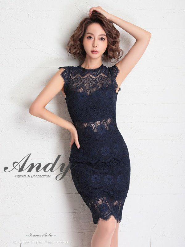 Andy [アンディ]ワンカラー 総レース ノースリーブ タイト 高級ひざ丈ドレス[クリーム][青田夏奈/キャバドレス着用][2665]
