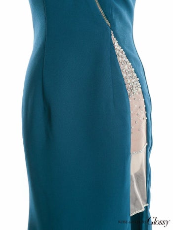 ROBEdeFLEURSGlossy[ローブドフルールグロッシー] フロントジップ ワンショルダー ビジュー タイト 高級ロングドレス[ホワイト][ゆめ/キャバドレス着用][2750-1]