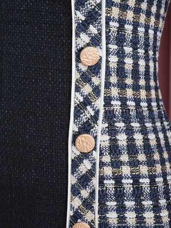 an[アン]ツイード ネックチェーン アシンメトリー チェック柄 ノースリーブ ミニドレス[ネイビー][桜咲乃愛][3335]