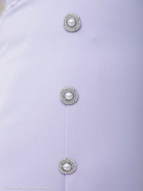 an[アン]バストカット 五分袖 袖あり レース 切り替え ハイネック ボタン プリーツ Aライン フレア 高級ミニドレス[ライラック][ゆめ/キャバドレス着用][3407]