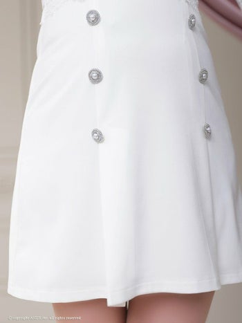 an[アン]バストカット 五分袖 袖あり レース 切り替え ハイネック ボタン プリーツ Aライン フレア 高級ミニドレス[ホワイト][ゆめ/キャバドレス着用][3407-0]