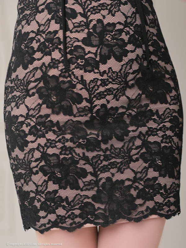 an[アン]総レース パイピング 半袖 袖あり タイト 高級ミニドレス[ブラック][ゆめ/キャバドレス着用][3408-1]