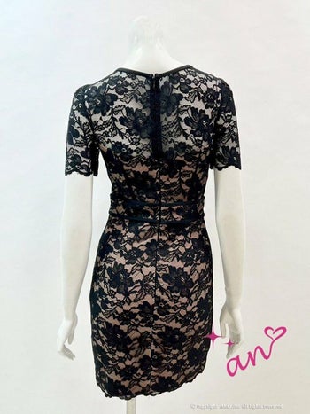 an[アン]総レース パイピング 半袖 袖あり タイト 高級ミニドレス[ブラック][ゆめ/キャバドレス着用][3408-1]