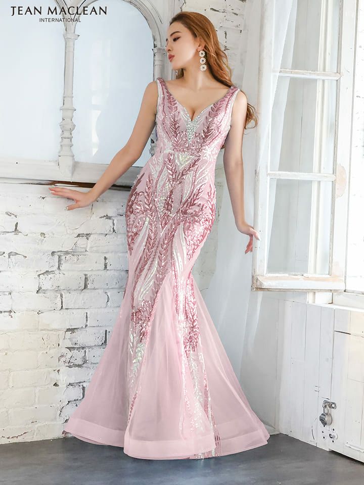 JEANMACLEAN[ジャンマクレーン]スパンコール 刺繍レース スピンドル ノースリーブ マーメイド タイト 高級ロングドレス[ブルー×オーロラ][カレン/キャバドレス着用][31323]