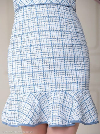 an[アン]チェック ツイード フロントジップ マーメイド キャミソール タイト 高級ミニドレス[ブルー][ゆめ/キャバドレス着用][3409]