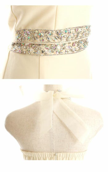 ROBE de FLEURS[ローブドフルール]ビジュホルター リボン ワンカラー セットアップ マーメイド タイト 高級ミニドレス[ブラック[えみう/キャバドレス着用][3202-2]