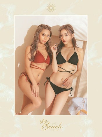 シャーリング アンダークロス ホルターネック ワンカラー 三角 ビキニ [ブラック/ブラウン][松葉愛海/せいせい 水着着用]