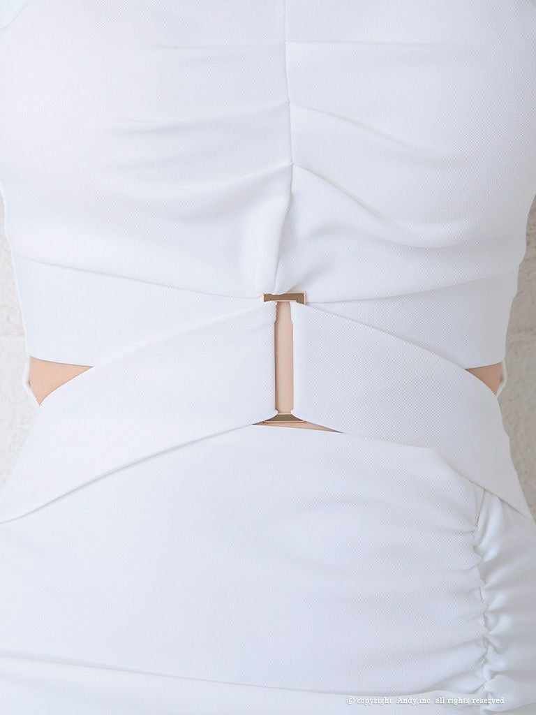 Andy[アンディ]カットアウト ワンカラー タック 半袖 タイト 高級ミニドレス[ホワイト][青田夏奈/キャバドレス着用][2353-0]