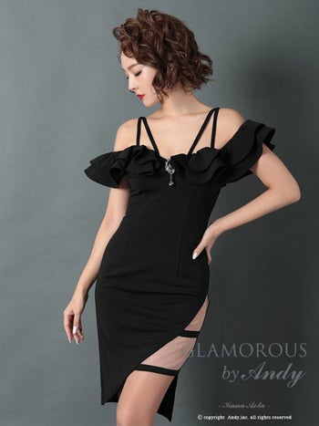 Andy GLAMOROUS[アンディグラマラス]オフショル シアー ワンカラー フリル タイト 高級ミニドレス[ホワイト][青田夏奈/キャバドレス着用][703]