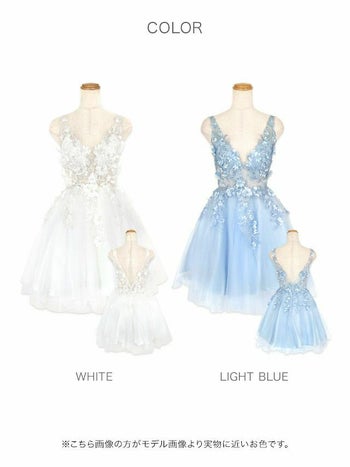 [インポート]立体フラワー 刺繍 レース シフォン チュール ワンカラー ノースリーブ フレア ミニドレス[ホワイト][XSあり][森咲智美/キャバドレス着用][1863]