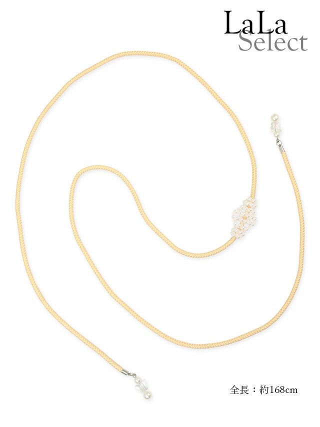 [浴衣飾り帯紐]ホワイトパールビーズ付き飾り帯紐(クリーム/ライトブルー)