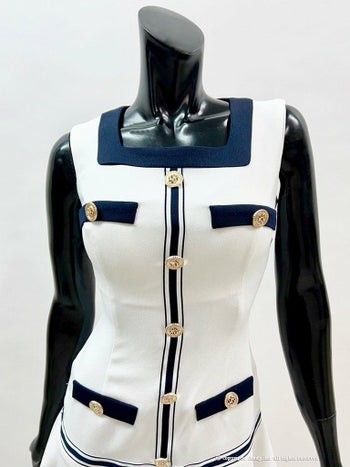 an[アン]バイカラー 裾フリル フレア ボタン スクエアネック ミニ 高級ミニドレス[ホワイト][ゆめ/キャバドレス着用][3404]