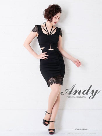 Andy[アンディ]レース 切替 クロス ベルト デザイン ワンカラー 半袖 タイト 高級ミニドレス[ブラック][青田夏奈/キャバドレス着用][2353-1]