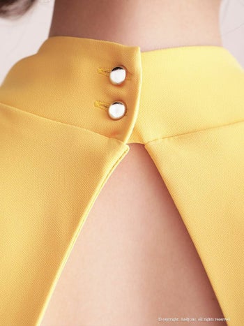 Andy[アンディ]バックリボン ワンカラー カットアウト ハイネック ノースリーブ 高級 ミニドレス[イエロー][青田 夏奈/キャバドレス着用][2708-1]
