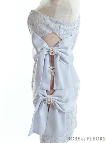 ROBE de FLEURS[ローブドフルール]フラワー 刺繍 花柄 レース シースルー リボン ワンショルダー タイト 高級ミニドレス[ピンク][えみう/キャバドレス着用][2928-0]