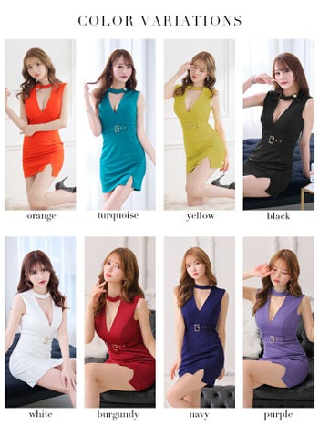 ROBEdeFLEURS Glossy[ローブドフルール グロッシー]チョーカー風 ベルト ノースリーブ アシンメトリー ワンカラー タイト 高級ミニドレス[ブラック][XSあり][れみ/キャバドレス着用][3121-2]