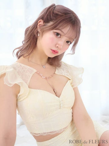 ROBE de FLEURS[ローブドフルール]レース オーガンジー フリル ノースリーブ バストチャーム ワンカラー セットアップ タイト 高級ミニドレス[ピンク][XSあり][えみう/キャバドレス着用][2941-0]