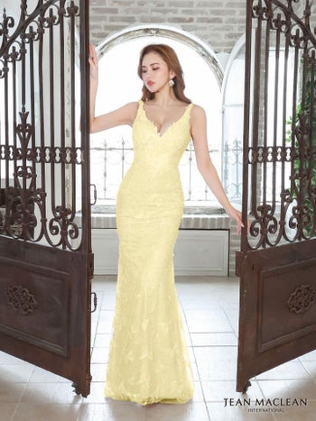 JEANMACLEAN[ジャンマクレーン]スパンコール 刺繍 レース スピンドル ワンカラー マーメイド タイト 高級ロングドレス[アイボリー][KAREN/キャバドレス着用][31339]