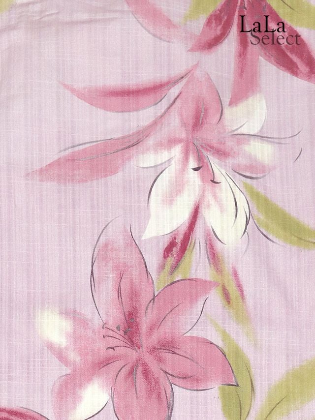 [浴衣]ピンク色×百合柄 ゆかた3点SET[浴衣+兵児帯+下駄][戦慄かなの着用]