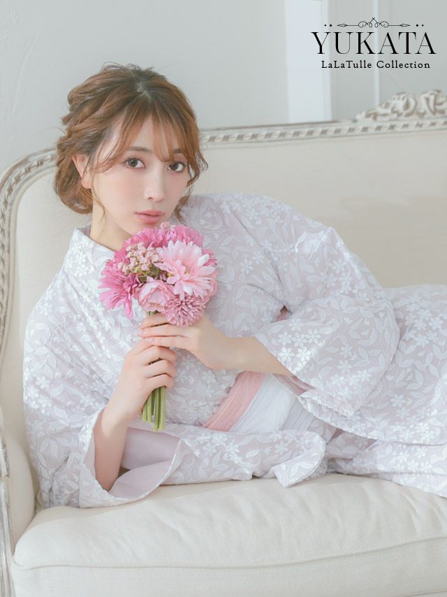2026 浴衣 LaLaTulle | 【浴衣】淡ピンク×小花柄レースゆかた3点SET
