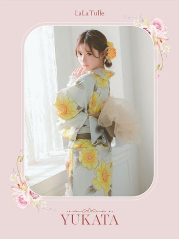 [浴衣 選べる帯]ベージュ×ポピー柄 ゆかた3点SET[浴衣+平帯or作り帯+下駄][橋本梨菜着用]