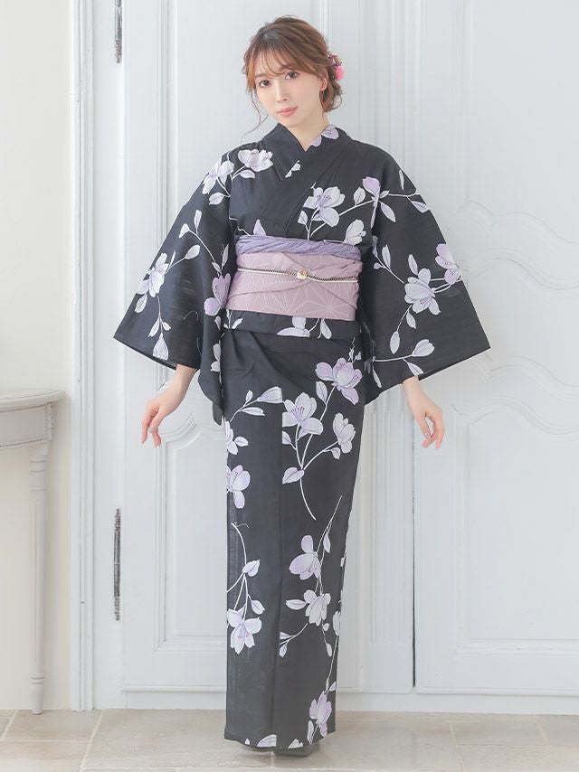 2026 浴衣 LaLaTulle | SALE【浴衣】炭黒×菖蒲ゆかた 2点SET [浴衣+平