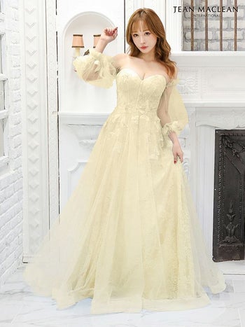 JEANMACLEAN[ジャンマクレーン]2way 立体フラワーモチーフ 袖あり チュール レース ワンカラー フレア 高級ロングドレス[ブルー][Lあり][真優川咲/キャバドレス着用][31342]