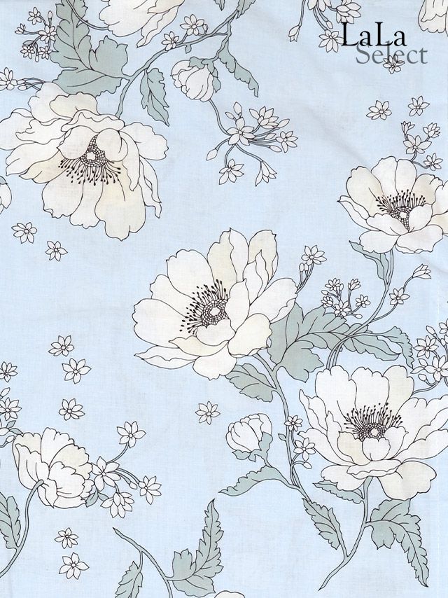 [浴衣 帯が選べる]ブルー×線画花柄 ゆかた3点SET[浴衣+平帯or作り帯+下駄][PyunA.着用]