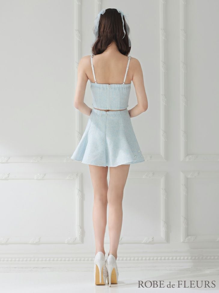 ROBE de FLEURS[ローブドフルール]キャミソール ビジュー スプリングツイード セットアップ フレア 高級ミニドレス[XSあり][グリーン][えみう/キャバドレス着用][2516-0]