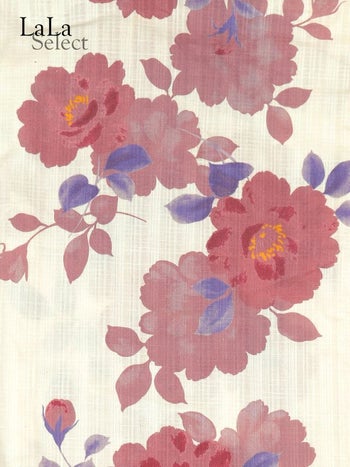 [浴衣]白色×水彩タッチ花柄 ゆかた3点SET[浴衣+兵児帯+下駄][浦西ひかる着用]