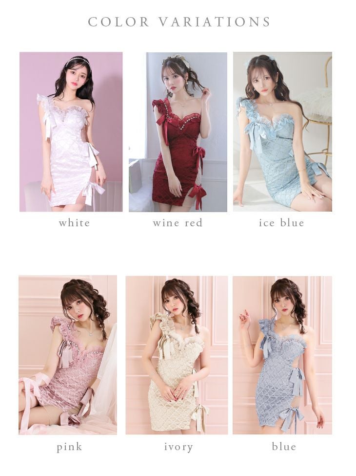 ROBEdeFLEURS/ローブドフルール】ワンショルダー リボン ビジュー