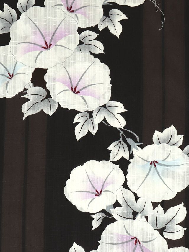 [浴衣 帯が選べる]黒色×朝顔柄 ゆかた3点SET[浴衣+平帯or作り帯+下駄][伊藤桃々着用]