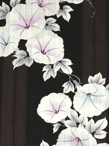 [浴衣 帯が選べる]黒色×朝顔柄 ゆかた3点SET[浴衣+平帯or作り帯+下駄][伊藤桃々着用]