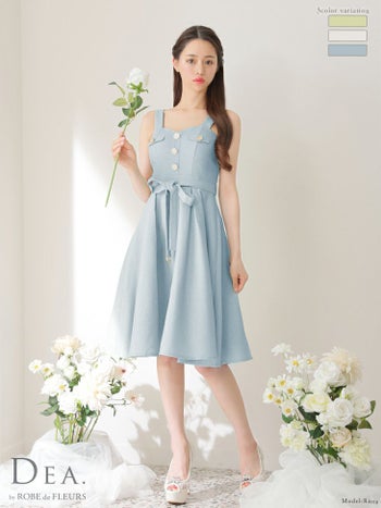 【DEA.by ROBE de FLEURS/ディア】ツイード ワンカラー ベルト ノースリーブ フレア ミニドレス(DE3125)