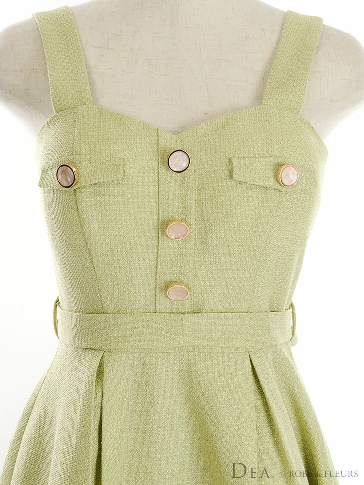 【DEA.by ROBE de FLEURS/ディア】ツイード ワンカラー ベルト ノースリーブ フレア ミニドレス(DE3125)