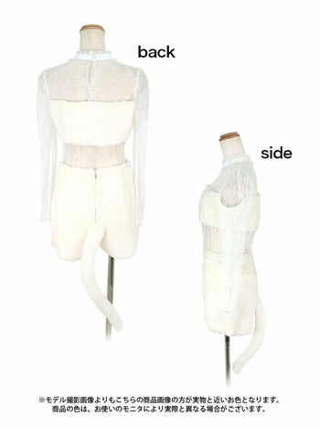 コスプレ もこもこ レース 長袖 キャット アニマル 衣装5点セット