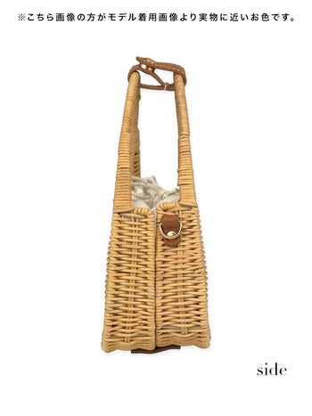 水着小物 2WAY バックル付き ラタンミニかごバッグ(ブラウン/ブラック)