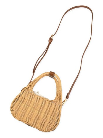 水着小物 2WAY バックル付き ラタンミニかごバッグ(ブラウン/ブラック)