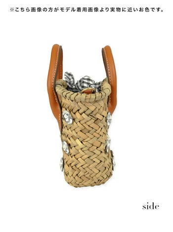 水着小物 2WAY ビジュー付き ギンガムチェック巾着 ミニかごバッグ