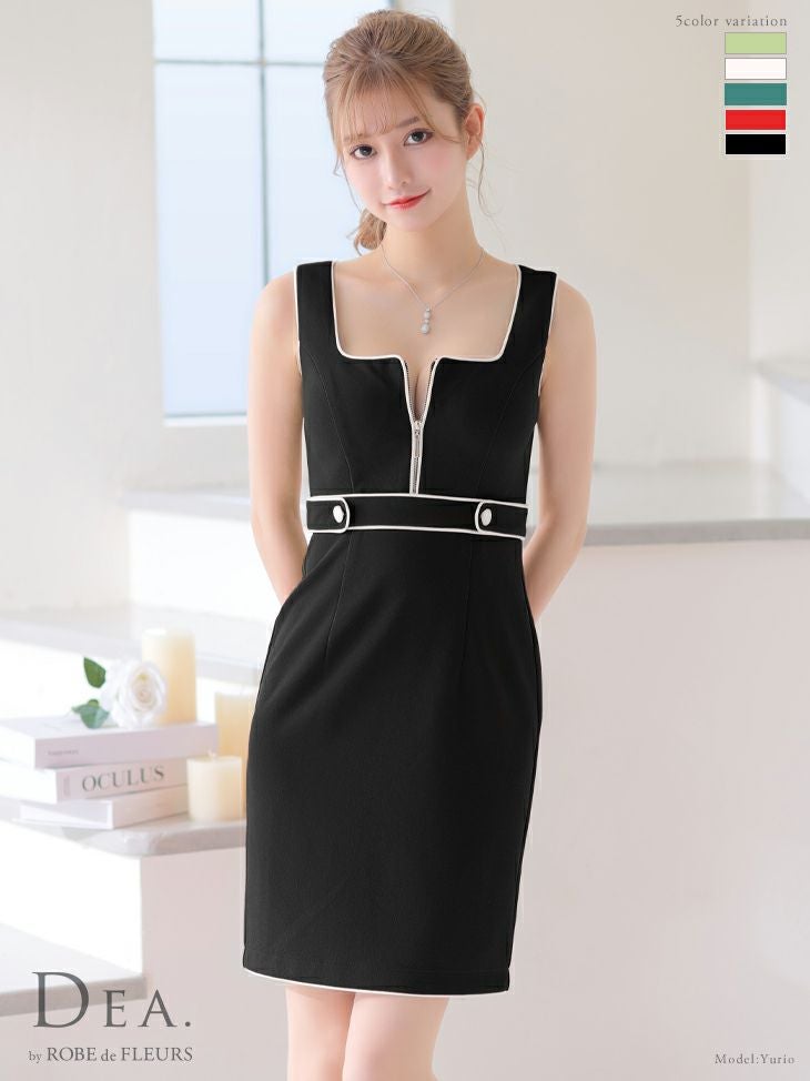 DEA by ROBEdeFLEURS[ディア バイ ローブドフルール]ノースリーブ フロントジップ ストレッチ タイト 高級ミニドレス[ブラック][XS～Lサイズ][ゆりお/キャバドレス着用][2765-3]