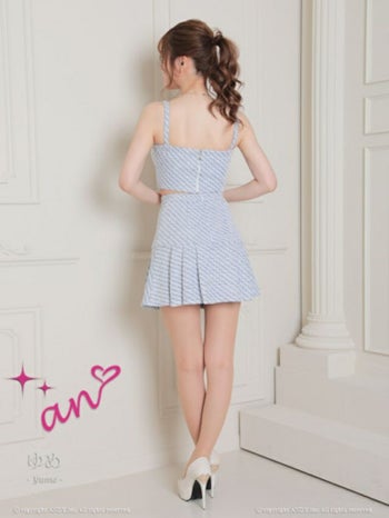 an[アン]ツイード キャミトップ セットアップ フレア 高級ミニドレス[レッド][一条響/キャバドレス着用][3474]