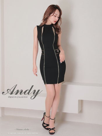 Andy[アンディ]ワンカラー ジップ ノースリーブ タイト 高級ミニドレス[ブラック][青田夏奈/キャバドレス着用][2759-1]
