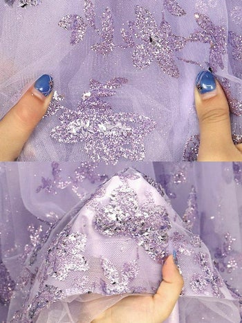 【LaLaTulle USA/インポート】バタフライモチーフ バースデー キャミソール コルセット風チュール フレアロングドレス