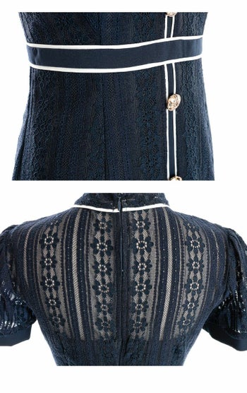 ROBE de FLEURS[ローブドフルール]レース×リボン バイカラー 半袖 フレア 高級ミニドレス[ブルー][XS/Lあり][斎藤あみり/キャバドレス着用][2944-2]