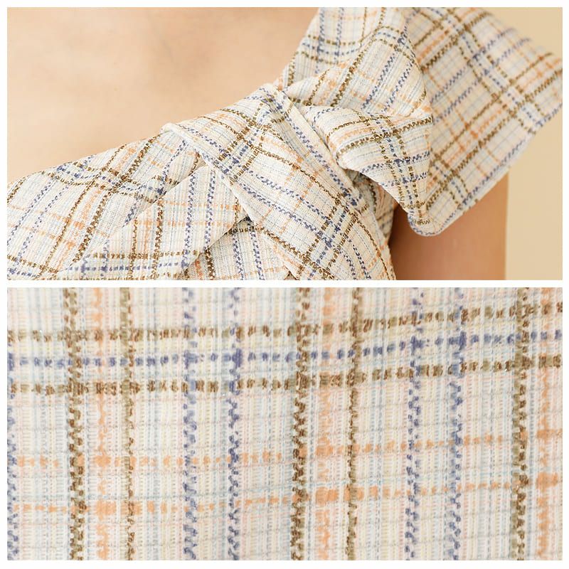 AngelR [エンジェルアール]リボン ワンショルダー チェック タイト 高級ミニドレス[ピンク][XSあり][如月れい/キャバドレス着用][23218]