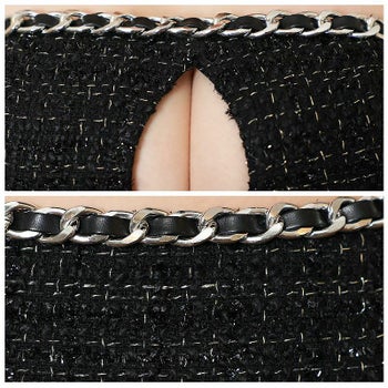 AngelR [エンジェルアール]チェーン キャミソール オープン バスト セットアップ ツイード タイト 高級ミニドレス[ホワイト][XSあり][きよみん/キャバドレス着用][23828]