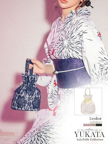 [浴衣バッグ]花柄総レース巾着バッグ