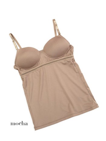 フックアイ付きノンワイヤーブラキャミソール[モカ/ブラック][M/L/XL]